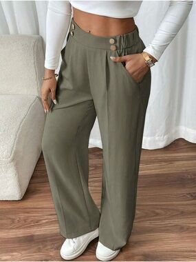 High-Waist Wide Leg Pants - Olive